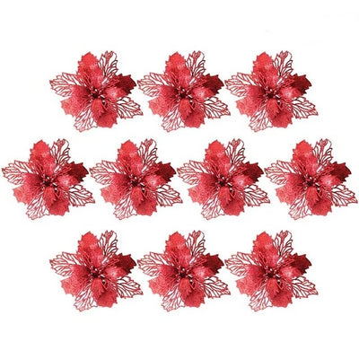Flower Valentine's-Day-Decoration Christmas Plastic Glitter 15cm 10PCS Simulation Wedding