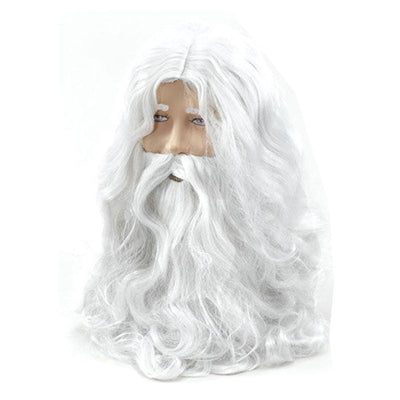 Silk Deluxe White Santa Fancy Dress Costume Wizard Wig and Beard Christmas New Year Decoration
