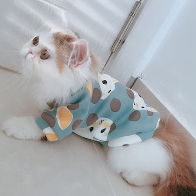 Cute Print Pet Cat Costume Hoodie Winter Warm Cat Clothes for Cats Soft Fleece Puppy