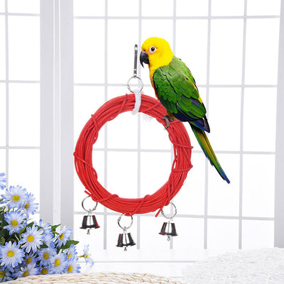 Wooden Parrot Toy Bird Stand Playing Rack Swing Wood Ring For Birds Hanging Toys