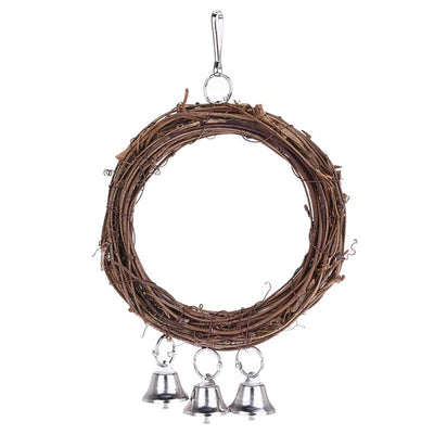 Wooden Parrot Toy Bird Stand Playing Rack Swing Wood Ring For Birds Hanging Toys