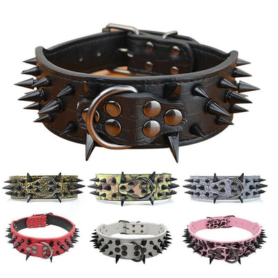 Dog-Collar Studded Spikes Pitbull Large Dog Sharp Mastiff Big with Black for 2--Width