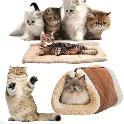 Vitorhytech 2-in-1 Pet Bed Snooze Tunnel Mat Winter Warm Cats Blanket
