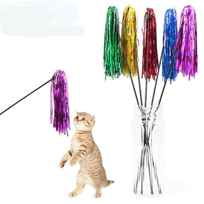 pawstrip 10pcs/lot Colorful Ribbon Wand 50cm Long Plastic Stick Pet Teaser Toy