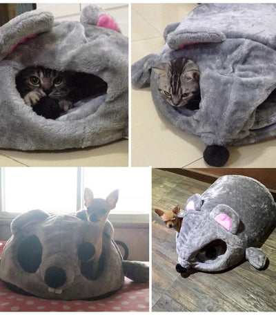 HOOPET Grey Mouse Shape Small Cats Dogs Cave Bed Removable Cushion