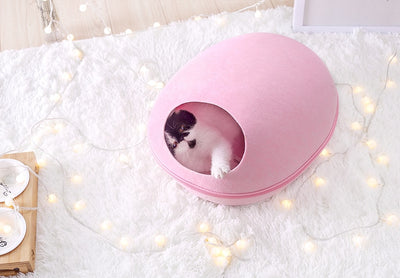 HOOPET Cat Bed Cave Sleeping Bag Zipper Egg Shape Felt Cloth Pet House