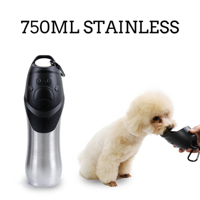 Pet-Bottle Dog-Bowl-Dispenser Travel Stainless-Steel Outdoors Portable 750-Ml Cat Safety