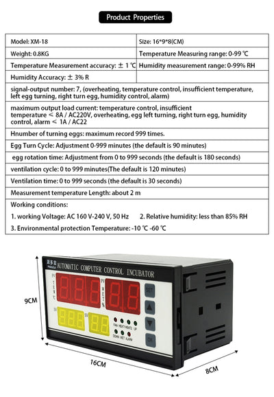 PAIDUOJI XM-18 Egg Incubator Thermostat Hygrostat Full Automatic Control