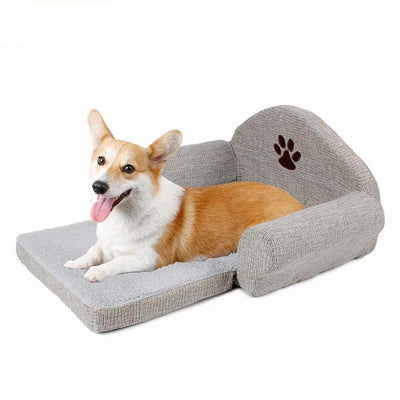 Pet Dog Beds For Dogs Pet Soft Kennels Cute Paw Design Puppy Warm Sofa Gray Removable
