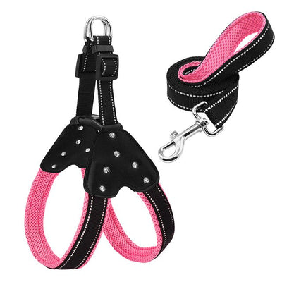 Harnesses Leash-Set Reflective Rhinestone-Dog Safety Small-Dog Nylon Walking Step Padded