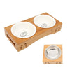 pawstrip Pet Double Dog Bowl Bamboo Stainless Steel Ceramic Bowl Dog Food Bowl Feeding