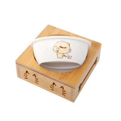 pawstrip Pet Double Dog Bowl Bamboo Stainless Steel Ceramic Bowl Dog Food Bowl Feeding
