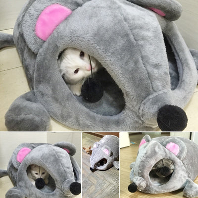HOOPET Grey Mouse Shape Small Cats Dogs Cave Bed Removable Cushion