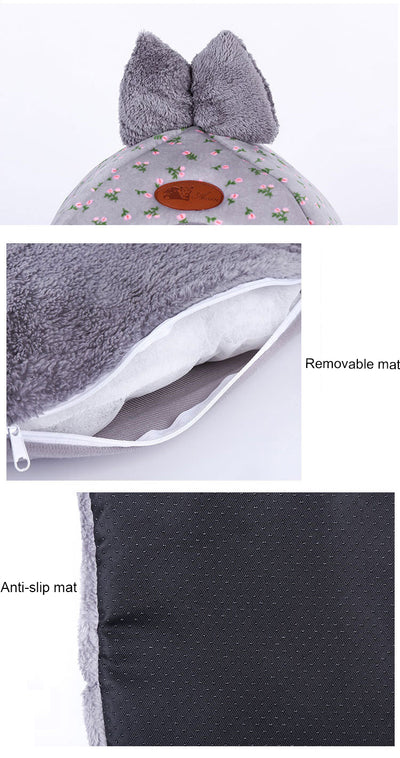 GOEMIMI Cat Warm Cave Lovely Bow Design Puppy Winter Bed Kennel