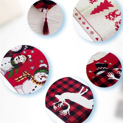 Runners Cloth-Cover Christmas-Table New-Year-Decoration Deer Home Cotton for Embroidered