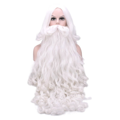 Wig Hairpiece-Accessories Beard Synthetic-Hair Christmas-Gift Cosplay Santa-Claus White
