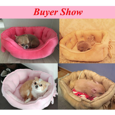 pawstrip Cute Bow Princess Dog Bed Winter Soft Puppy Bed Sofa Warm Cat Bed House Teddy