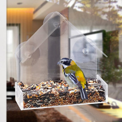 Transparent Acrylic Adsorption Type House Shape Bird Feeder