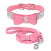 Leash-Set Studded Dogs-Collar Crystal-Diamonds Puppy Rhinestone Bling Cute Small Bowknot
