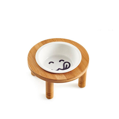 Pet-Feeder Bowls Ceramic Standing Elevated Bamboo Dogs Small Drinking-Water