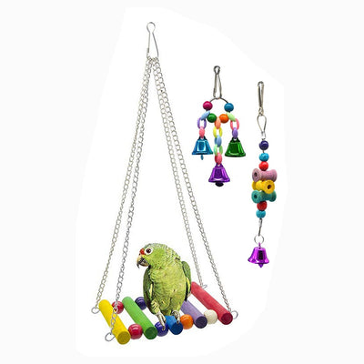 GoldCister 6Pcs/set Bell Pet Bird Cage Hammock Swing