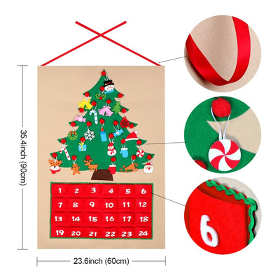 OurWarm3D Felt DIY Christmas Tree 24 Days Advent Calendar Kids Christmas Toy New Year Gift Wall Hanging