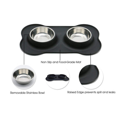 Dog-Bowls Puppy Silicone-Mat Pets Water-And-Food-Feeder Small Stainless-Steel with Non-Spill-Skid-Resistant