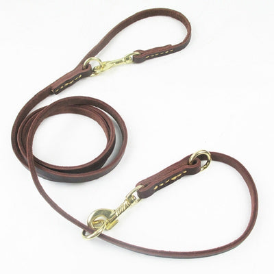 Leads Short Collar P-Chain Two-Dog-Leash Adjustable Walking-Training Genuine-Leather