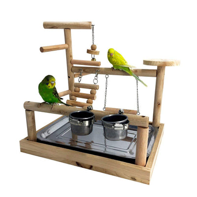 Ladders Table-Toy Playpen Bird Gym-Stand Parrots Dinner Perch Cockatiel Wood Exercise