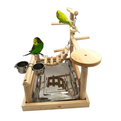 Ladders Table-Toy Playpen Bird Gym-Stand Parrots Dinner Perch Cockatiel Wood Exercise
