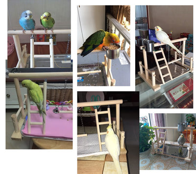 Toys Ladder Playpen Gym-Stand Parrots Lovebirds Perch Wood Conure Exercise