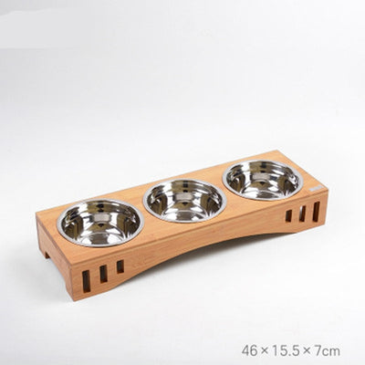 Dog-Bowl Bamboo-Holder Ceramic Detachable Puppy-Feeder Stainless-Steel