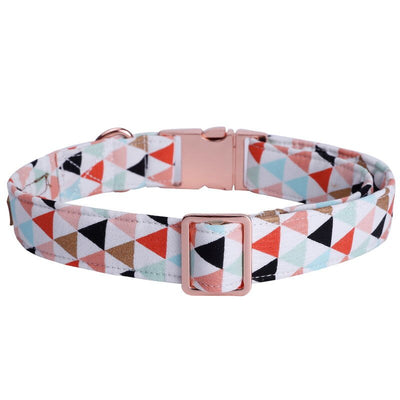 Unique Style Paws Soft and Cotton Fabric Collar Rose Gold Metal Buckle Adjustable Collar and Leash Set