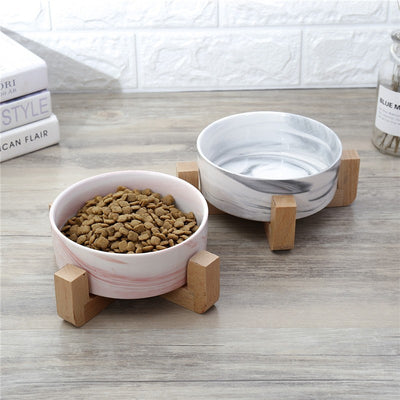 Wooden-Rack Feeder Dog-Bowls Pet-Food Ceramics Water-Drink-Dishes Lovely