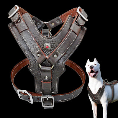 Dog-Harness Pet-Training-Vest Pitbull Labrador Dogs K9 Large Genuine-Leather Handle Adjustable