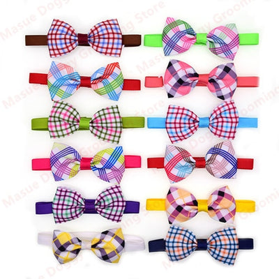 Pet-Supplies Dog-Accessories Puppy-Bowtie Collar Pet-Dog-Cat Chihuahua 100pcs Plaid Grid